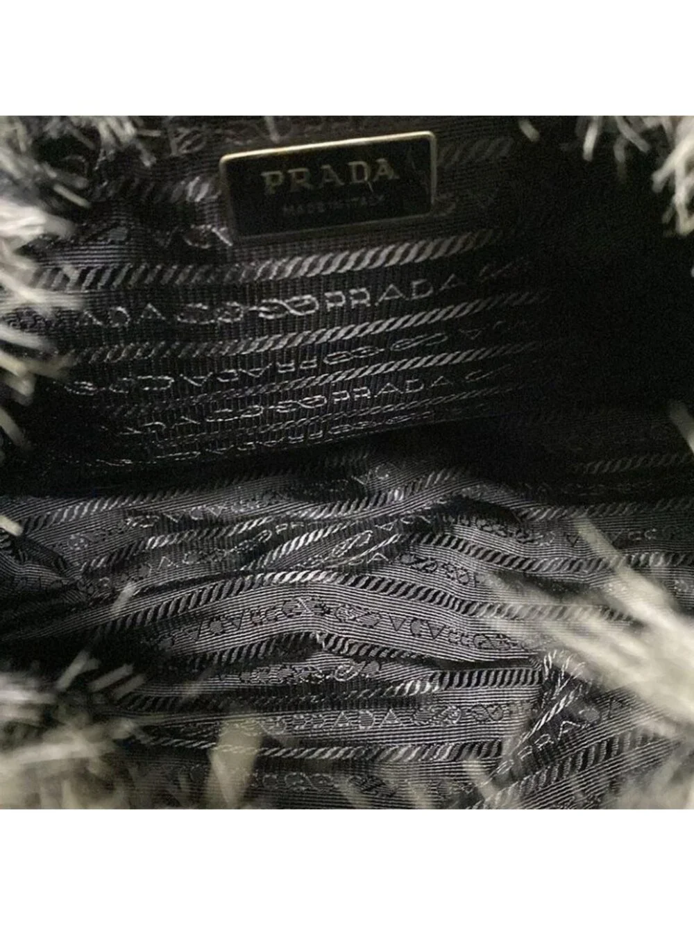 ★SOLD★ Prada Tote Ivory Black Leather Faux Fur X - Picture 7 of 15